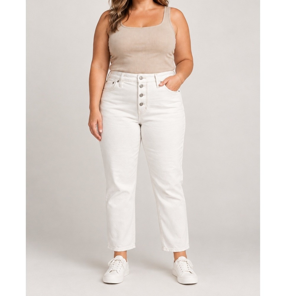 J.Crew Women Vintage Straight Jeans White High Rise Button Fly 33 Jeans New